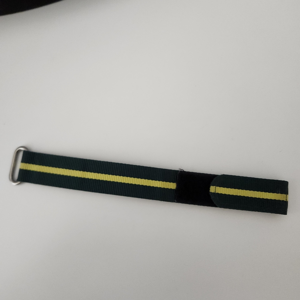 22mm Nylon Watch Strap Dark Green Yellow Stripe Hook and Loop D-Ring Military